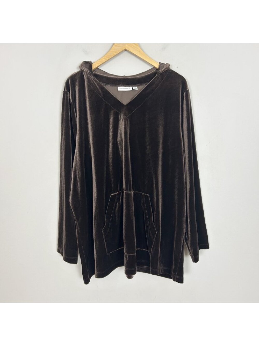 Susan Graver Brown Velvet Hoodie Sweatshirt Pullover Fall Size 2X Women's